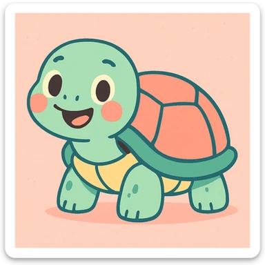 adorable cartoon turtle, smiling, round shell, pastel colors, pastel toon style sticker