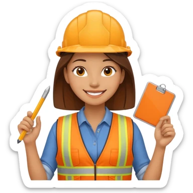 worker woman wearing orange west holding a ruler sticker