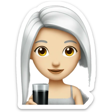 Pale girl with long black hair holding cocktail sticker