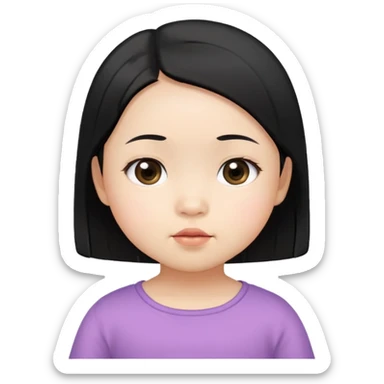 close up toddler girl face, Asian small eyes, light skin, straight black hair, no body, no neck sticker