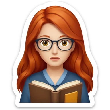 long red haired women with book with optical  sticker