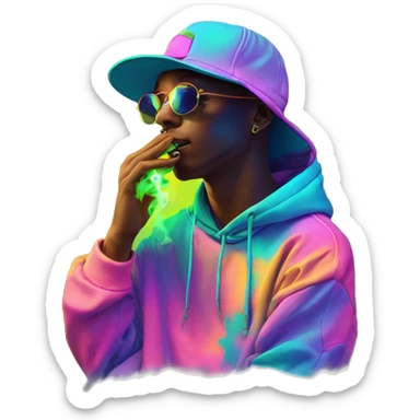 Multicoloured neon person smoking wearing hoodie dancing hip hop bucket hat tropical Skater fashion aesthetic baggy clothes graphic t shirt 420 sticker