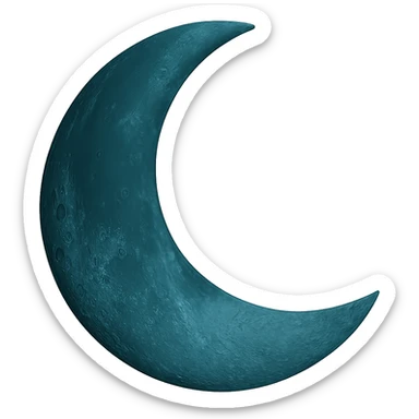Make this crescent moon more realistic with natural shading and some crater texture, keeping the dark cyan color. No background, transparent. sticker