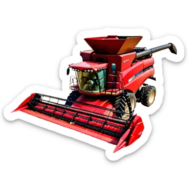 Case IH Axial-Flow 8250 (2022) – Cinematic-realistic Case IH Axial-Flow 8250 harvester, its deep red body towering over endless wheat fields. The massive cutting header slices through golden crops, sending a steady stream of grain into the bin as dust and chaff swirl in the afternoon sun. sticker