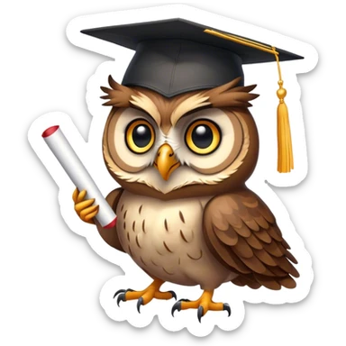 Owl smiling with graduation hat and diploma in claws sticker