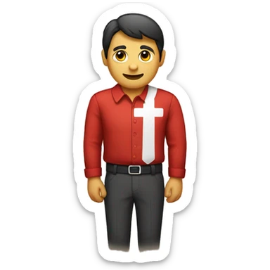 a red shirt with a little white cross in the right corner  sticker