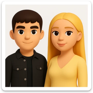 In the style of 3D Emoji, slightly increase the volume of the upper body of the girl, separate the girl and the boy from each other, and make the skin color the same for both characters. The style should reflect the Microsoft style 3D fluent emojis with concise and clear features. sticker