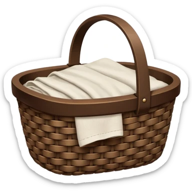 A woven raffia dark Brown basket with fresh washed linen sticker