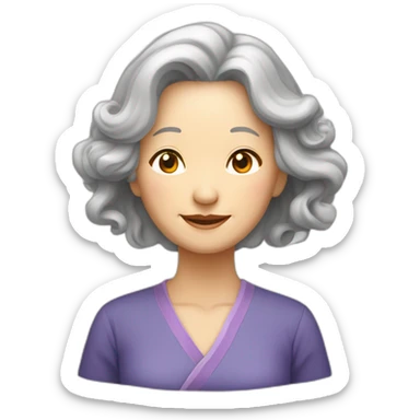 Chinese senior woman th long wavy hair say thank you sticker