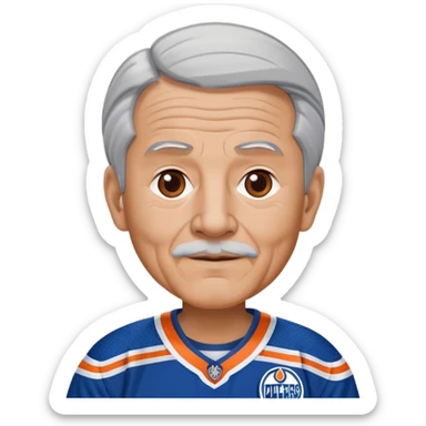 Old  man grey hair wearing oilers uniform sticker