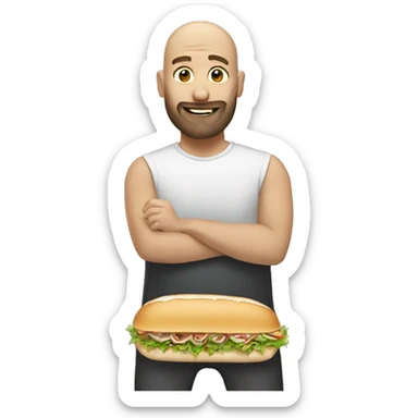 Bald guy with beard eating a sub sticker