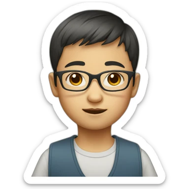 Little chinese boy with rectangular glasses sticker