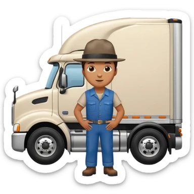 Kamyon şoförü Yarı Kamyon Karikatür çizimi kamyon yan dursun şoför de dışarda yanında olsun sticker