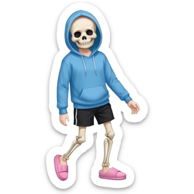 Sans The Skeleton, Blue Hoodie-Sweater, Grin, Pink Slippers, Black Shorts sticker