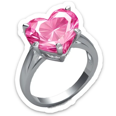 Pink heart shaped diamond on silver ring sticker