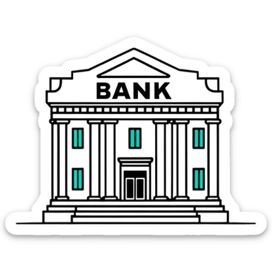 bank building crossed out, no banking sticker