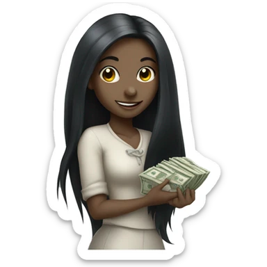 Rat girl with long black hair holding money money sticker