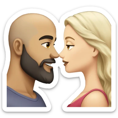 White girl dark hair kissing mixed bald man with beard sticker