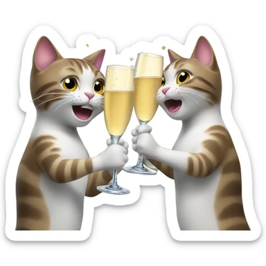 two cats cheerings champagne sticker