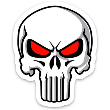 Punisher skull with bright glowing red eyes, menacing sticker