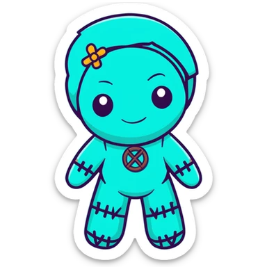 teal and orange voodoo doll sticker