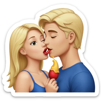 naked blonde woman licking naked man sticker