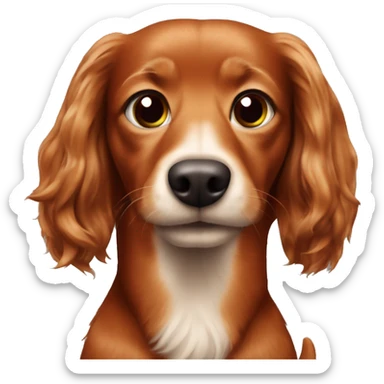 Longhaired red dachsdog with a dr pepper sticker