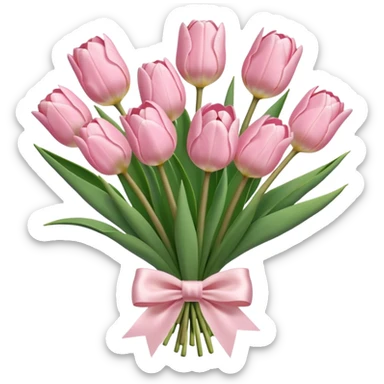 very pale pink tulips bouquet with light pink bow sticker
