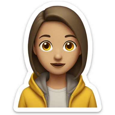 girl with a side part, brown hair, yellow hoodie, hazel eyes sticker