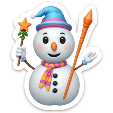 Snowman in a swimsuit and a magic wand in his hands sticker