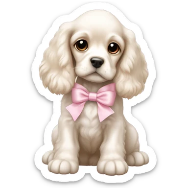 White cocker spaniel puppy with light pink bow sticker