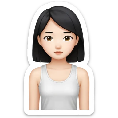 Cute preppy , straight hair,a basic white tank top,korean sticker