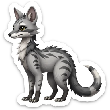 Feral Rare Fantasy ashen grey fur with smoky charcoal ombré fade   Vernid-Sergal-Genet-Trico-species by LiLaiRa, random markings, tufted tail, tufted ears, full body sticker