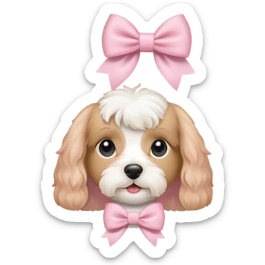 Coquette white cavoodle wearing light pink coquette bows  sticker