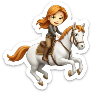 Fille rousse sur un cheval qui saute un obstacle sticker