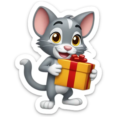 Tom and Jerry full body holding a Christmas present sticker