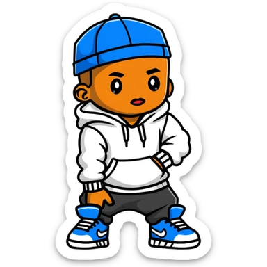 hip-hop rapper with bling, baggy clothes, and stylish sneakers sticker
