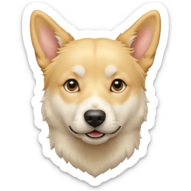 realistic Apple emoji style of a white mongrel dog with light yellow floppy ears, looks like a Jindo and Retriever mix, soft face, cute expression, poop lover sticker