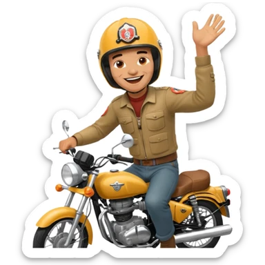 A man on a Royal Enfield bike laughing sticker