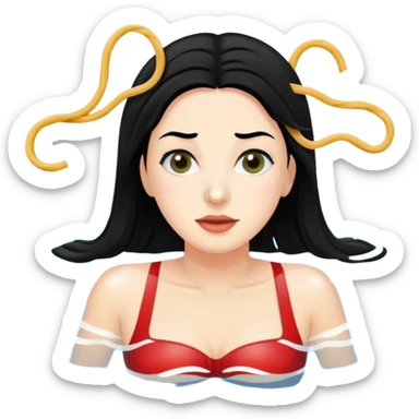 Woman with black hair and white skin swimming in a swimming pool full of spaghetti and Italian hoagies  sticker