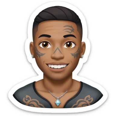 A black/mixed man tattooed face with silver and diamond teeths sticker