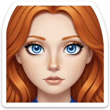 ginger hair, blue eyes, freckled, baddie,pretty makeup, strong makeup, black eyeliner, long hair sticker