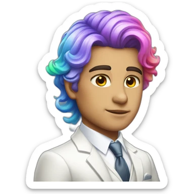 Posh-boy-with-white-suit-and-rainbow-unicorn-hair sticker
