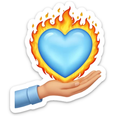Light Blue heart with fire hand sticker