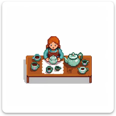 Traditional Chinese tea ceremony with teapot, cups, and person serving tea sticker