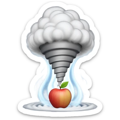 3D render of Tornado, miniature weather phenomenon, volumetric particle effects, swirling dusty grey funnel cloud, elemental energy, Apple emoji style, isolated on white background --v 6.0. sticker