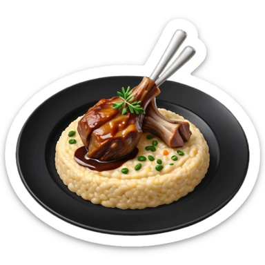 Lamb Shanks with Risotto Nero on a black plate sticker