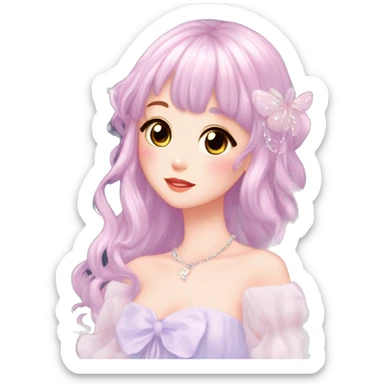 Dreamy pretty elegant kawaii shiny blushing shy anime pastel lady kawaii beautiful hair naturecore fairycore cottagecore jewels trending aesthetic full body sticker