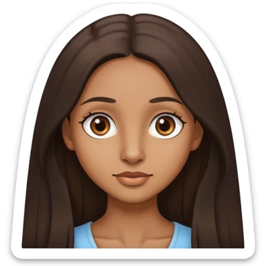 light brown skin girl with dark brown long hair pretty thin nose dark brown eyes sticker