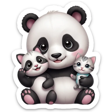 A cute baby panda taking a selfie with a small kitten, both smiling and looking at the camera, cartoon style, pastel colors, soft background, ultra cute, kawaii style, detailed, high resolution
 sticker